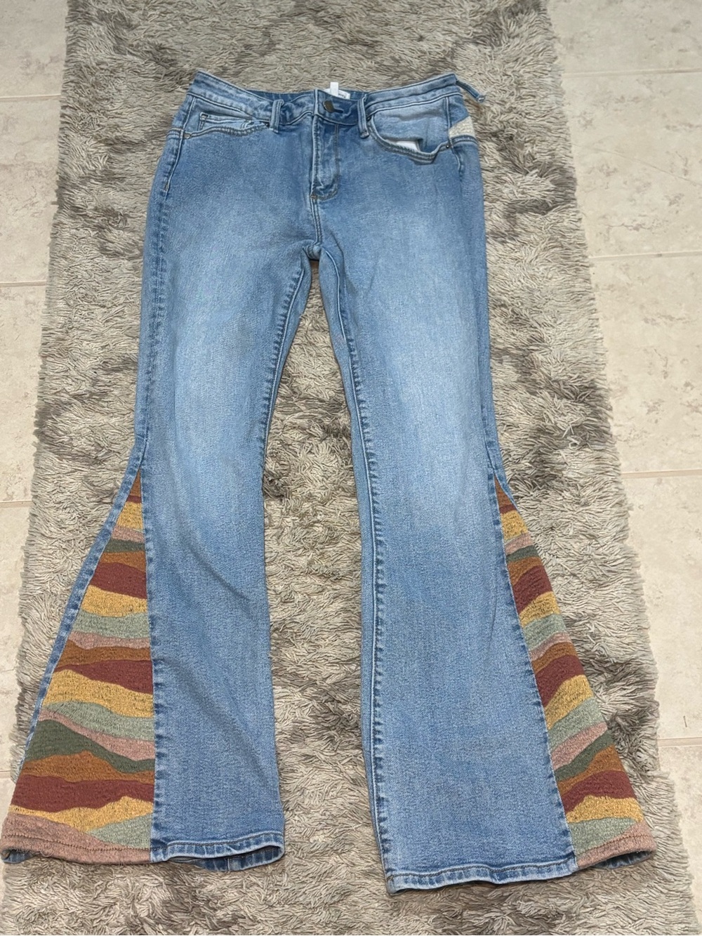 Free People x Driftwood Farrah Patchwork Flare Jeans Sunset Boho Size 28